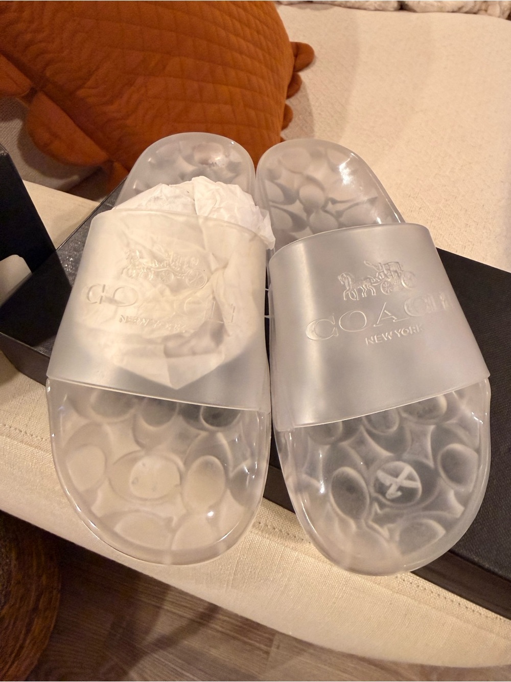COACH Kids Translucent Clear Logo Slide Sandals